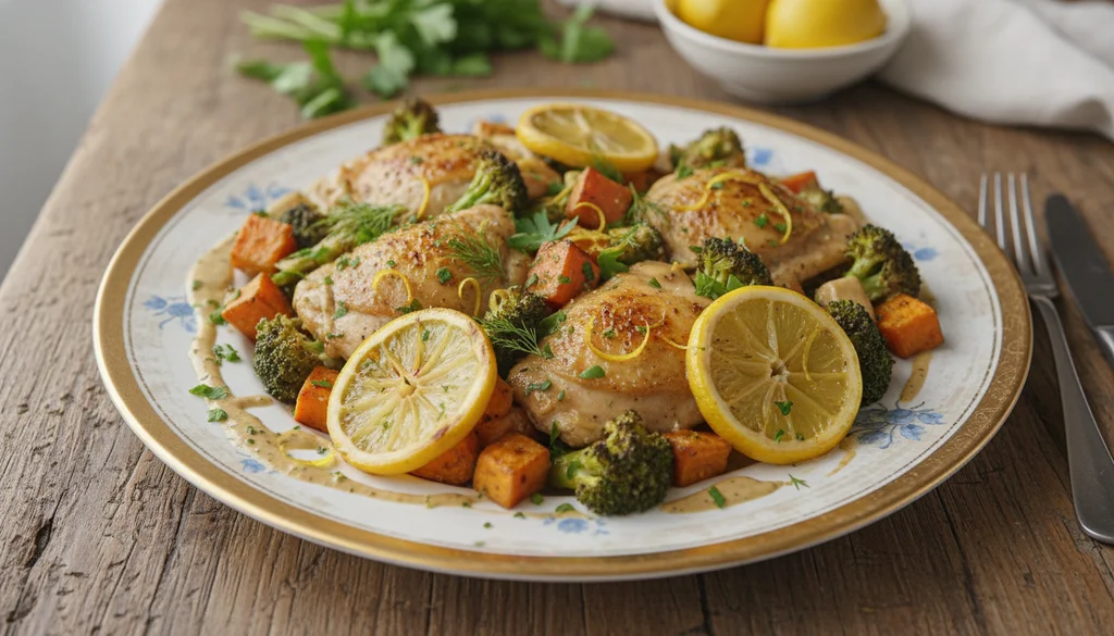 Lemon Herb Tahini Sheet Pan Bake
