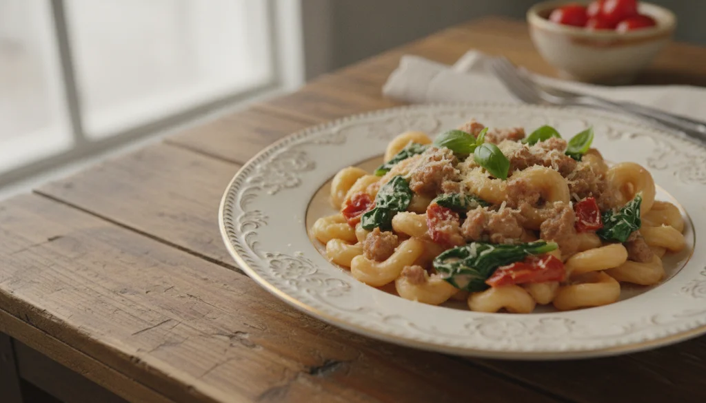 One-Pan Creamy Italian Sausage & Spinach Pasta
